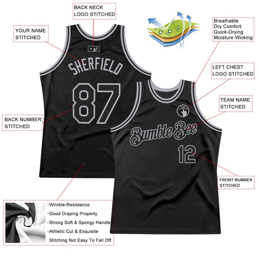 Custom Black Gray Authentic Throwback Basketball Jersey - Sky-Custom