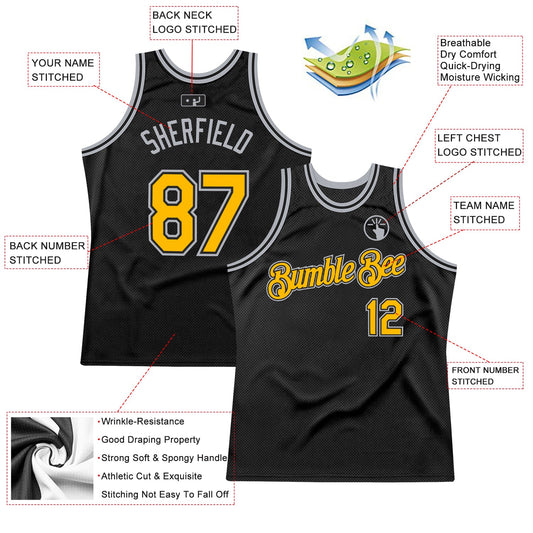 Custom Black Gold-Gray Authentic Throwback Basketball Jersey - Sky-Custom