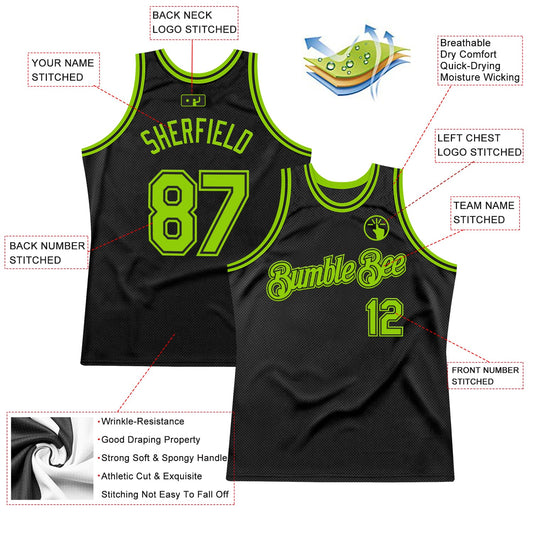 Custom Black Neon Green Authentic Throwback Basketball Jersey - Sky-Custom