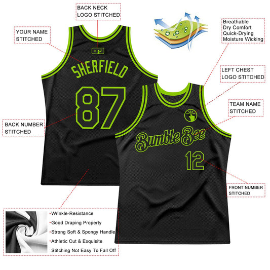 Custom Black Neon Green Authentic Throwback Basketball Jersey - Sky-Custom