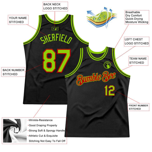 Custom Black Neon Green-Red Authentic Throwback Basketball Jersey - Sky-Custom