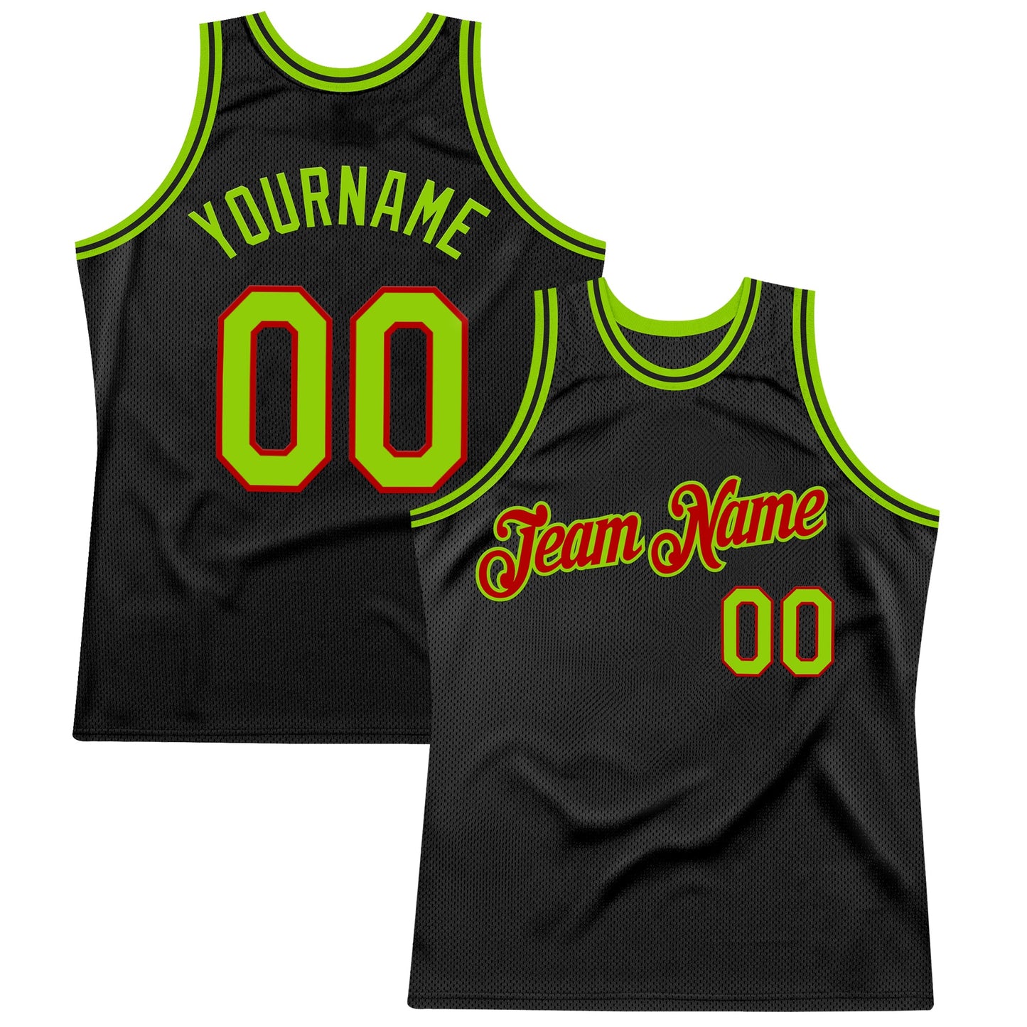 Custom Black Neon Green-Red Authentic Throwback Basketball Jersey - Sky-Custom