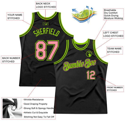 Custom Black Medium Pink-Neon Green Authentic Throwback Basketball Jersey - Sky-Custom