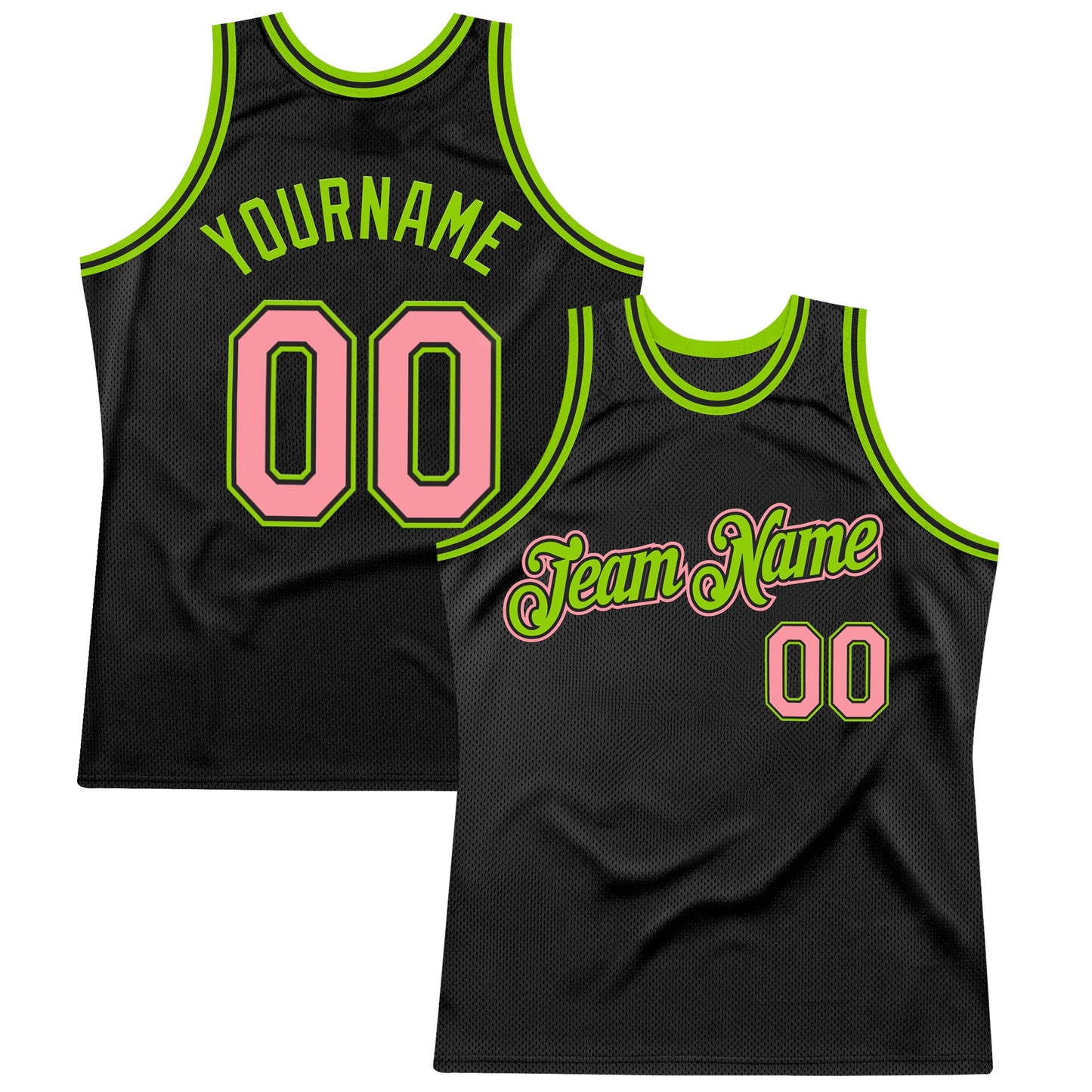 Custom Black Medium Pink-Neon Green Authentic Throwback Basketball Jersey - Sky-Custom