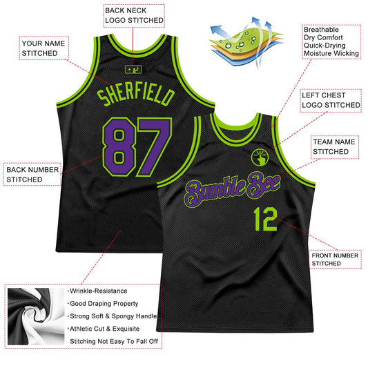Custom Black Purple-Neon Green Authentic Throwback Basketball Jersey - Sky-Custom
