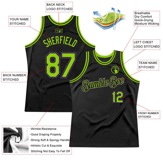 Custom Black Neon Green-Purple Authentic Throwback Basketball Jersey - Sky-Custom