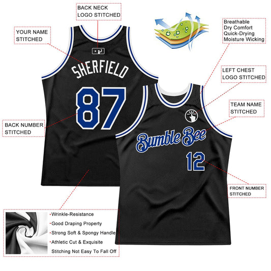 Custom Black Royal-White Authentic Throwback Basketball Jersey - Sky-Custom