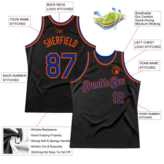 Custom Black Royal-Orange Authentic Throwback Basketball Jersey - Sky-Custom