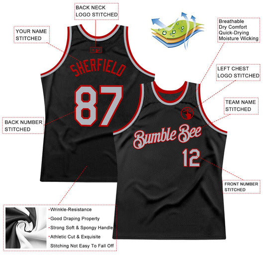 Custom Black Gray-Red Authentic Throwback Basketball Jersey - Sky-Custom