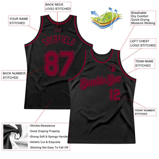 Custom Black Maroon Authentic Throwback Basketball Jersey - Sky-Custom