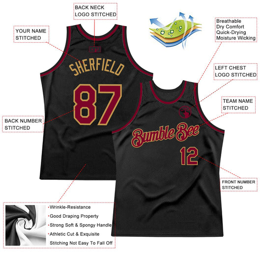 Custom Black Maroon-Old Gold Authentic Throwback Basketball Jersey - Sky-Custom