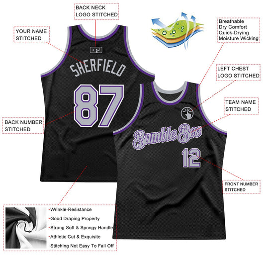 Custom Black Gray-Purple Authentic Throwback Basketball Jersey - Sky-Custom