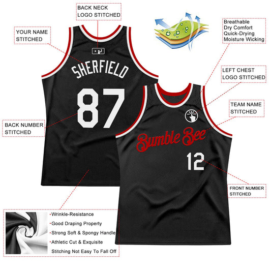 Custom Black White-Red Authentic Throwback Basketball Jersey - Sky-Custom