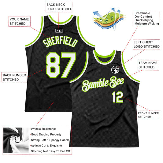 Custom Black White-Neon Green Authentic Throwback Basketball Jersey - Sky-Custom