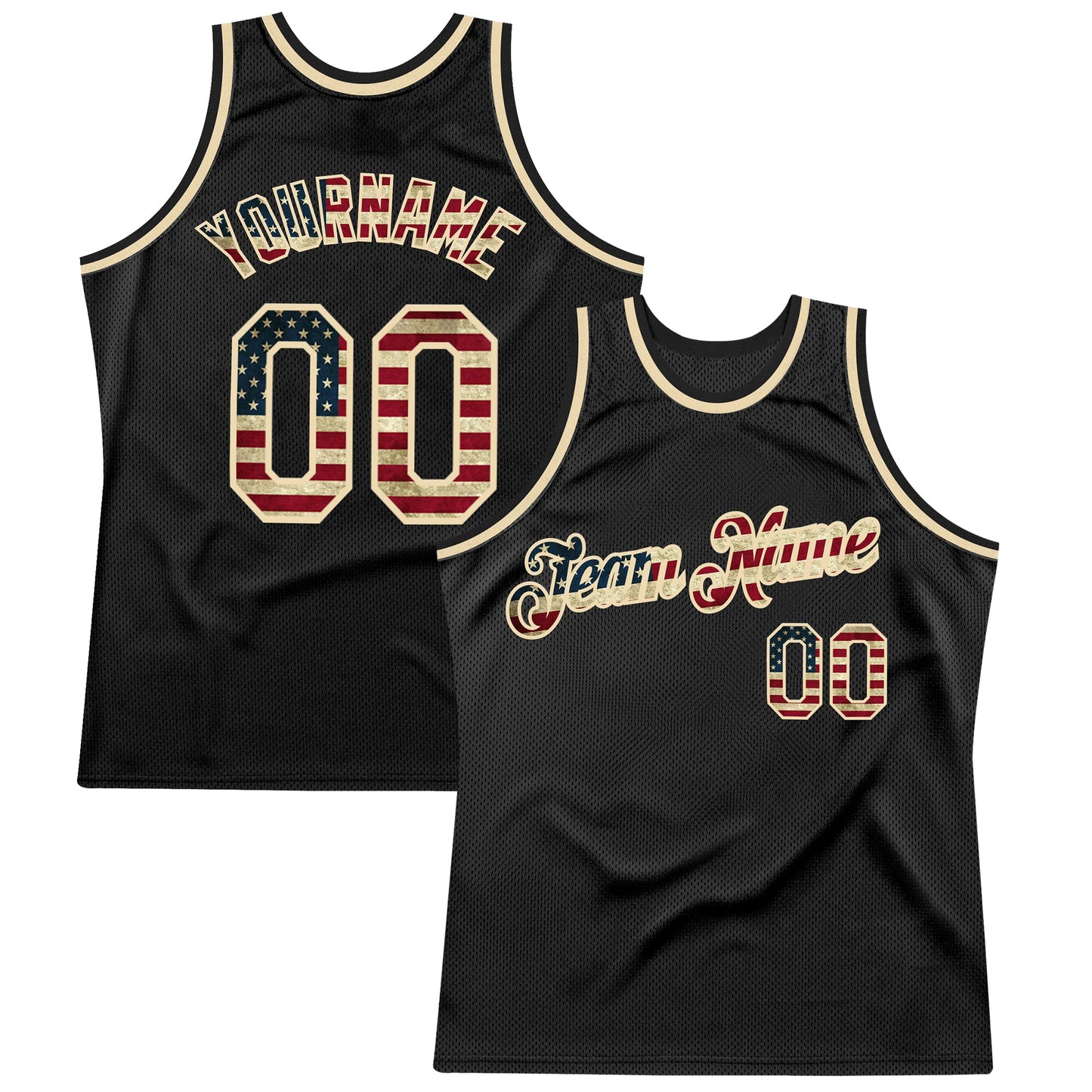 Custom Black Vintage USA Flag-Cream Authentic Throwback Basketball Jersey - Sky-Custom
