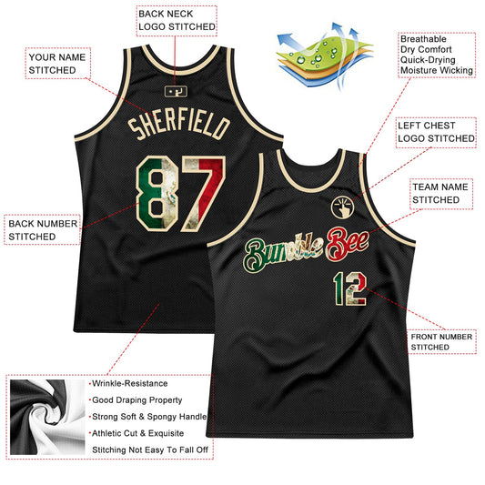 Custom Black Vintage Mexican Flag-Cream Authentic Throwback Basketball Jersey - Sky-Custom