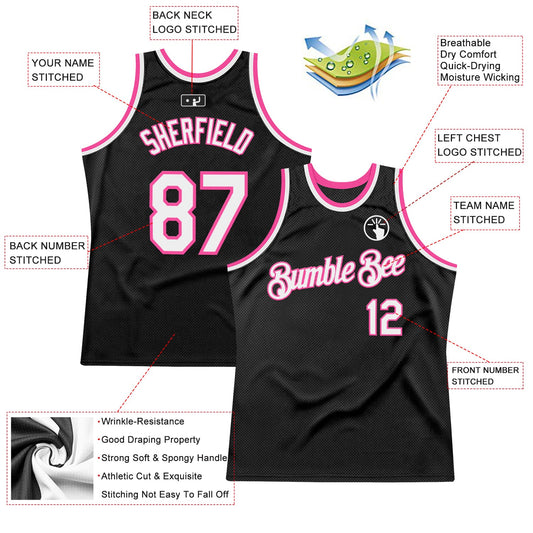 Custom Black White-Pink Authentic Throwback Basketball Jersey - Sky-Custom