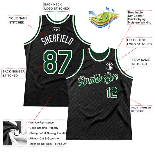 Custom Black Green-White Authentic Throwback Basketball Jersey - Sky-Custom