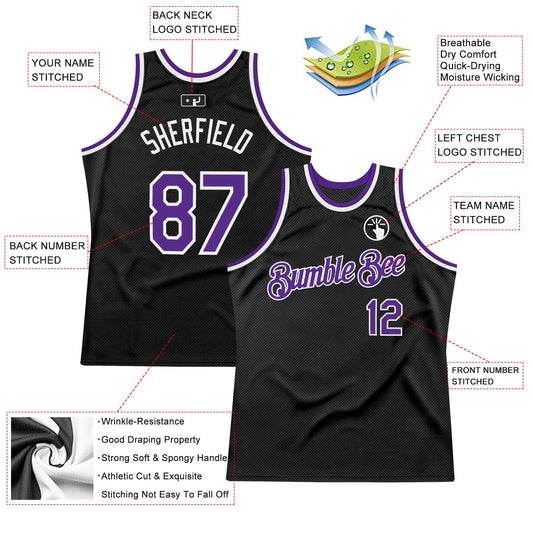 Custom Black Purple-White Authentic Throwback Basketball Jersey - Sky-Custom