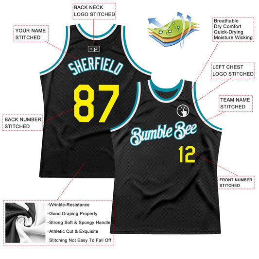 Custom Black Light Yellow-Teal Authentic Throwback Basketball Jersey - Sky-Custom