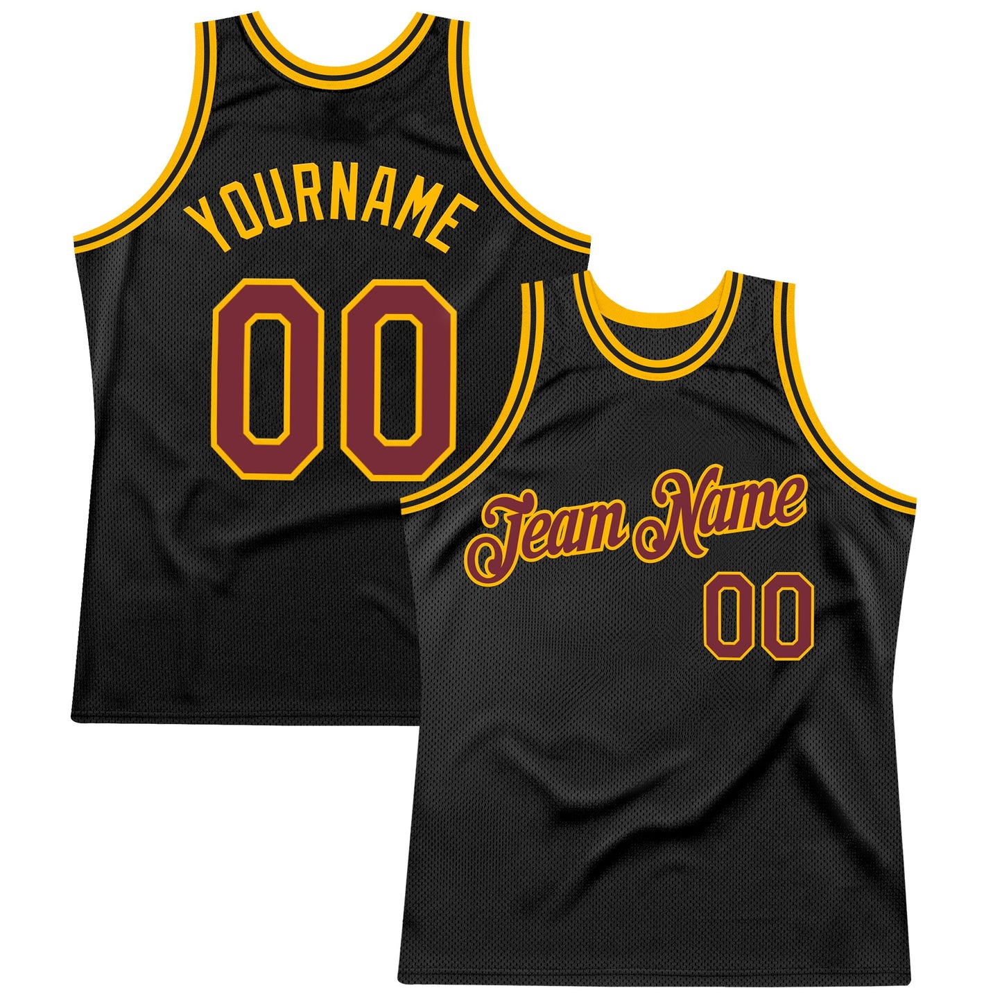 Custom Black Burgundy-Gold Authentic Throwback Basketball Jersey - Sky-Custom