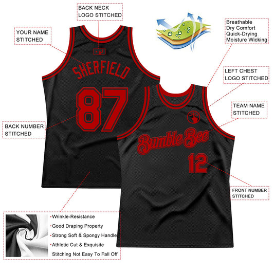 Custom Black Red Authentic Throwback Basketball Jersey - Sky-Custom