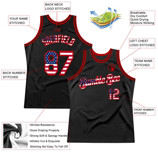 Custom Black USA Flag-Red Authentic Throwback Basketball Jersey - Sky-Custom