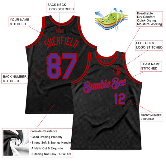 Custom Black Purple-Red Authentic Throwback Basketball Jersey - Sky-Custom