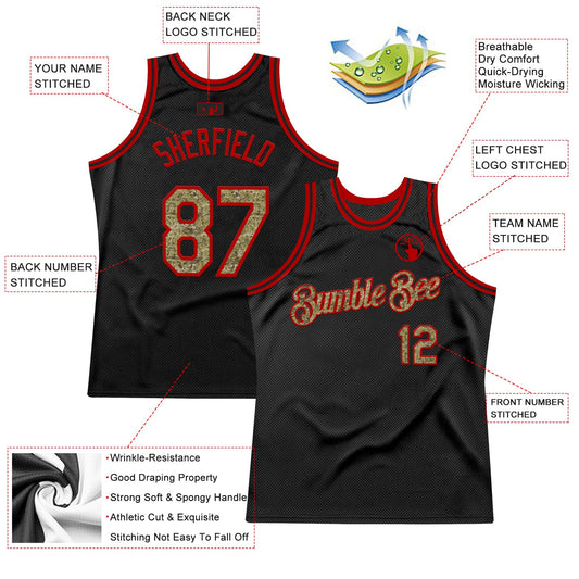 Custom Black Camo-Red Authentic Throwback Basketball Jersey - Sky-Custom