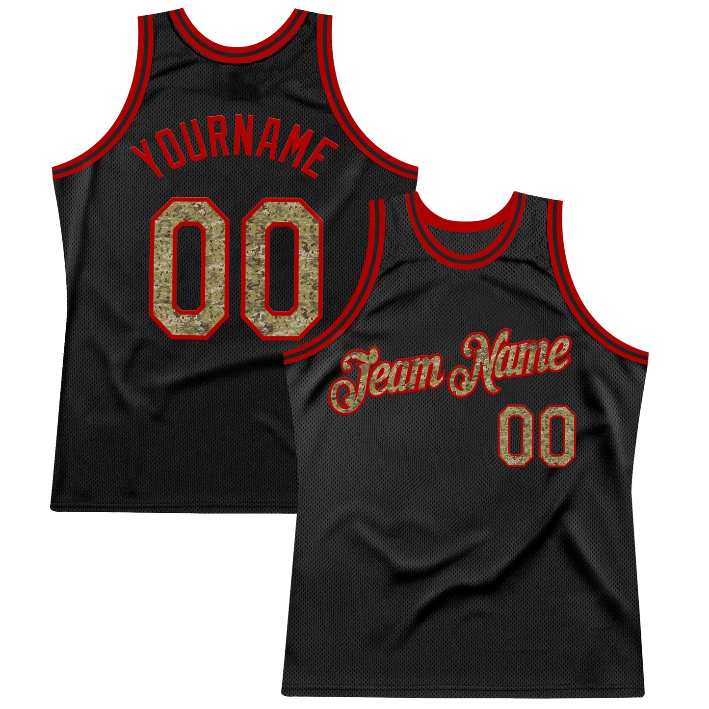 Custom Black Camo-Red Authentic Throwback Basketball Jersey - Sky-Custom