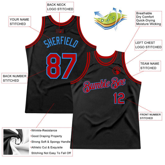 Custom Black Red-Powder Blue Authentic Throwback Basketball Jersey - Sky-Custom