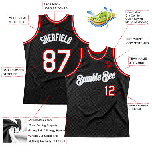 Custom Black White-Red Authentic Throwback Basketball Jersey - Sky-Custom