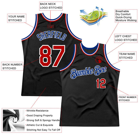 Custom Black Red-Royal Authentic Throwback Basketball Jersey - Sky-Custom