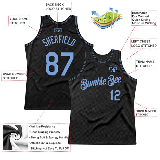 Custom Black Light Blue Authentic Throwback Basketball Jersey - Sky-Custom