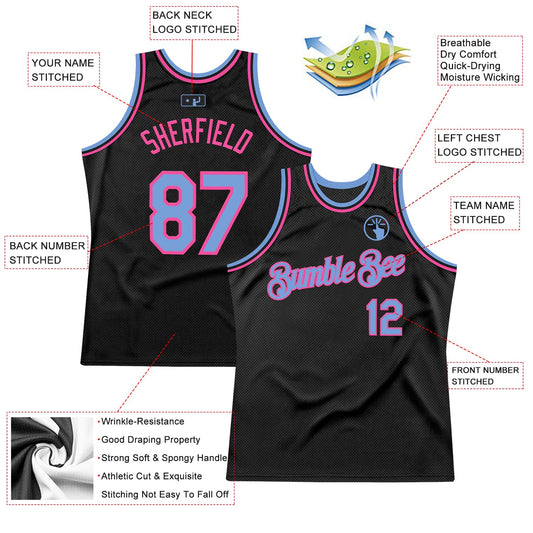 Custom Black Light Blue-Pink Authentic Throwback Basketball Jersey - Sky-Custom