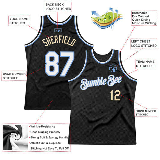 Custom Black White Light Blue-Cream Authentic Throwback Basketball Jersey - Sky-Custom