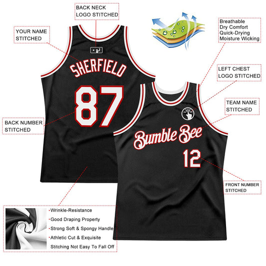 Custom Black White-Red Authentic Throwback Basketball Jersey - Sky-Custom
