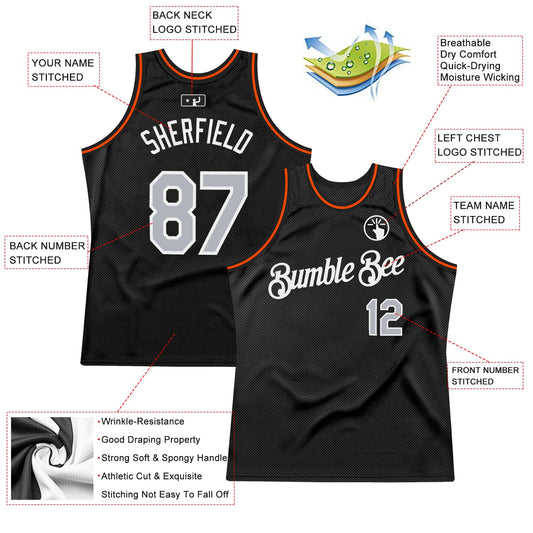Custom Black Gray-Orange Authentic Throwback Basketball Jersey - Sky-Custom