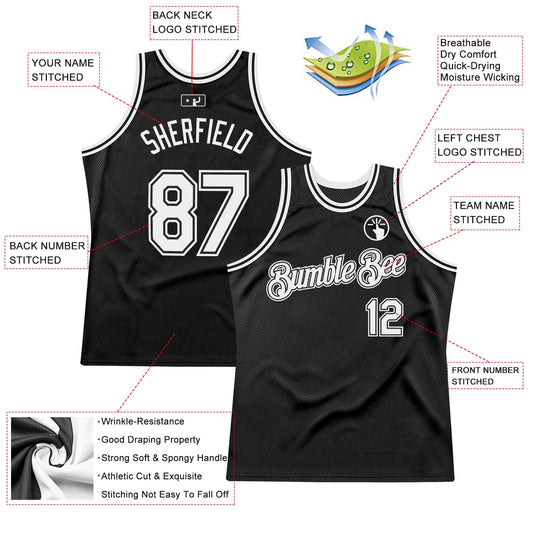 Custom Black White Authentic Throwback Basketball Jersey - Sky-Custom