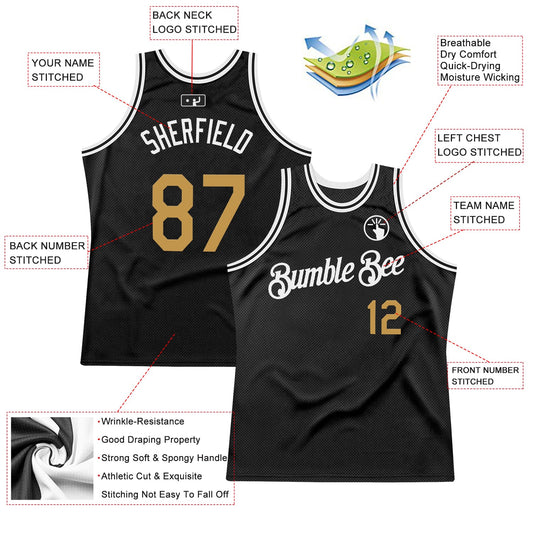 Custom Black Old Gold-White Authentic Throwback Basketball Jersey - Sky-Custom