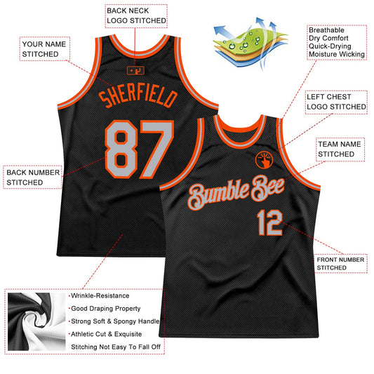 Custom Black Gray-Orange Authentic Throwback Basketball Jersey - Sky-Custom