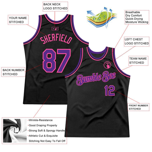 Custom Black Purple-Pink Authentic Throwback Basketball Jersey - Sky-Custom