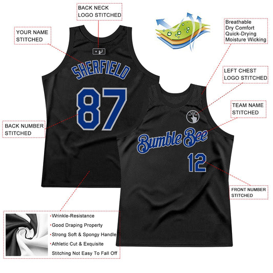Custom Black Royal-Gray Authentic Throwback Basketball Jersey - Sky-Custom