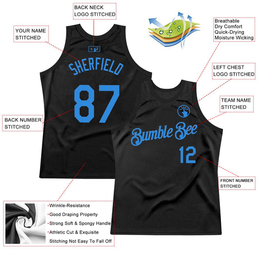 Custom Black Powder Blue Authentic Throwback Basketball Jersey - Sky-Custom