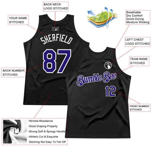 Custom Black Dark Purple-White Authentic Throwback Basketball Jersey - Sky-Custom