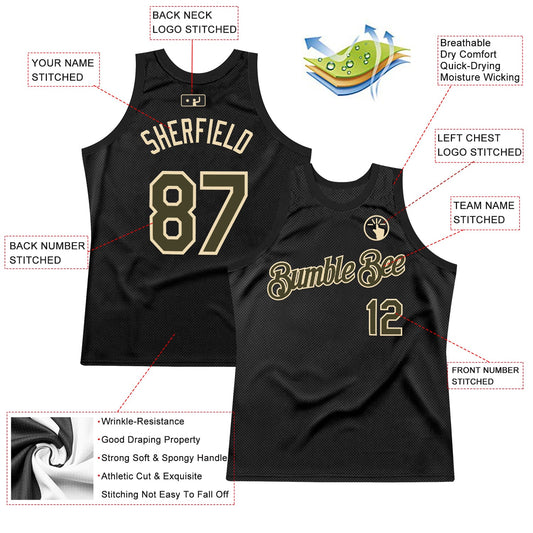 Custom Black Olive-Cream Authentic Throwback Basketball Jersey - Sky-Custom