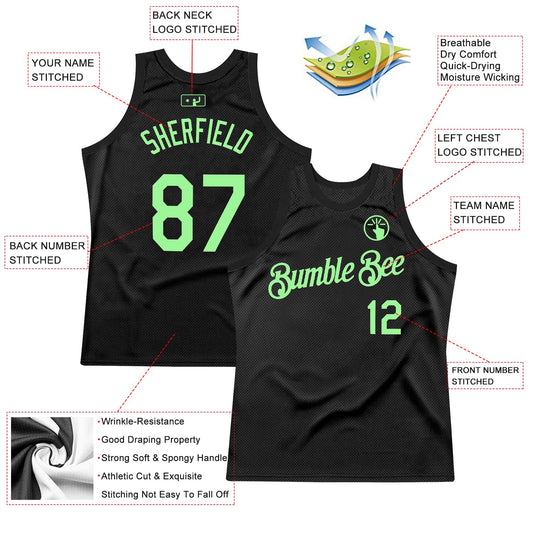 Custom Black Pea Green Authentic Throwback Basketball Jersey - Sky-Custom