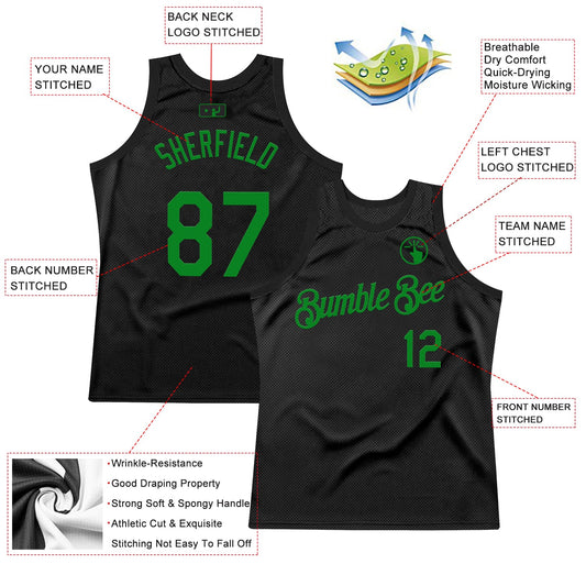 Custom Black Grass Green Authentic Throwback Basketball Jersey - Sky-Custom