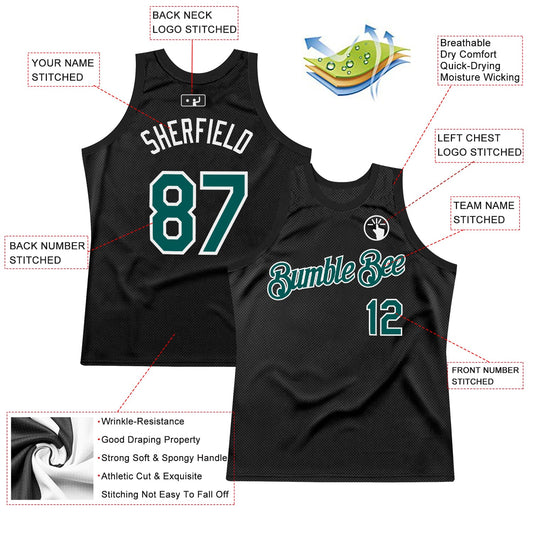 Custom Black Midnight Green-White Authentic Throwback Basketball Jersey - Sky-Custom
