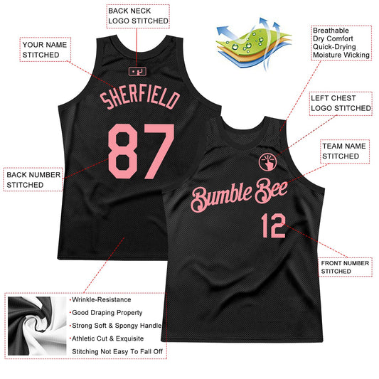 Custom Black Medium Pink Authentic Throwback Basketball Jersey - Sky-Custom